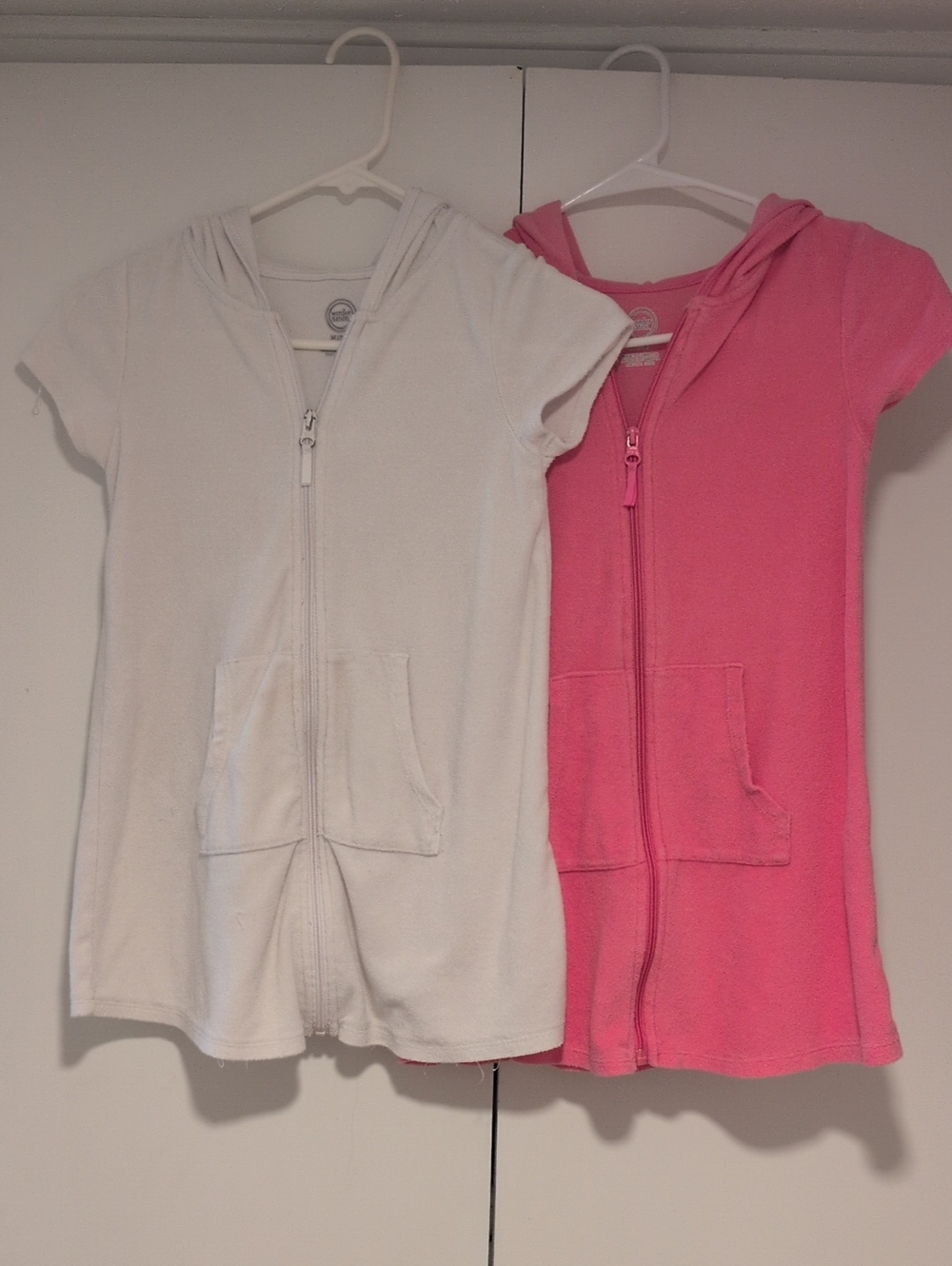 Girls Short-Sleeve Zip Hoodie - White & Pink